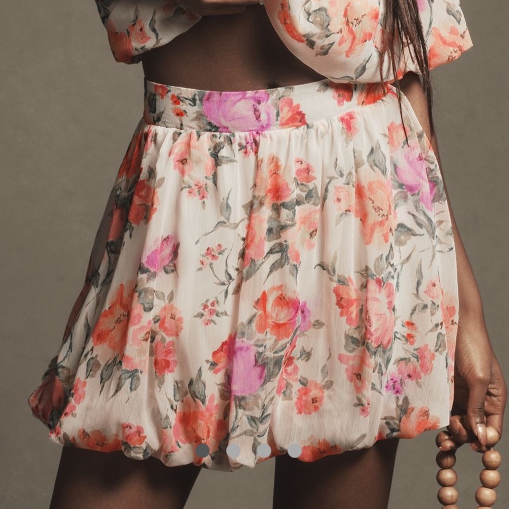 Anthropologie Skirt Bubble Hem Mini Pink Floral Ivory SIZE XS NEW